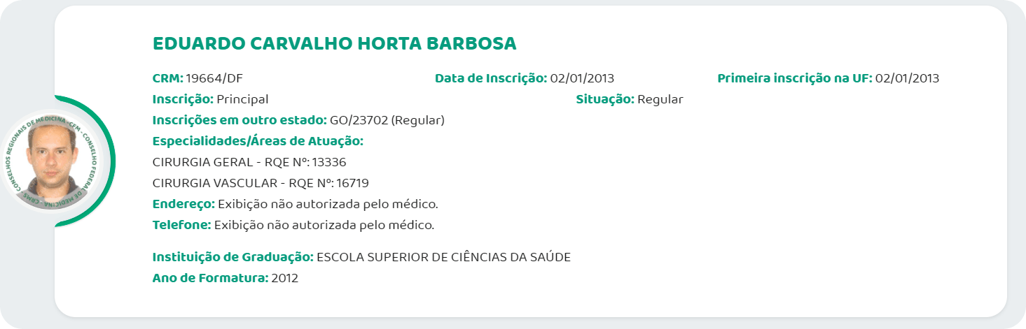 Site CFM registro do Dr. Eduardo Horta Brasília DF